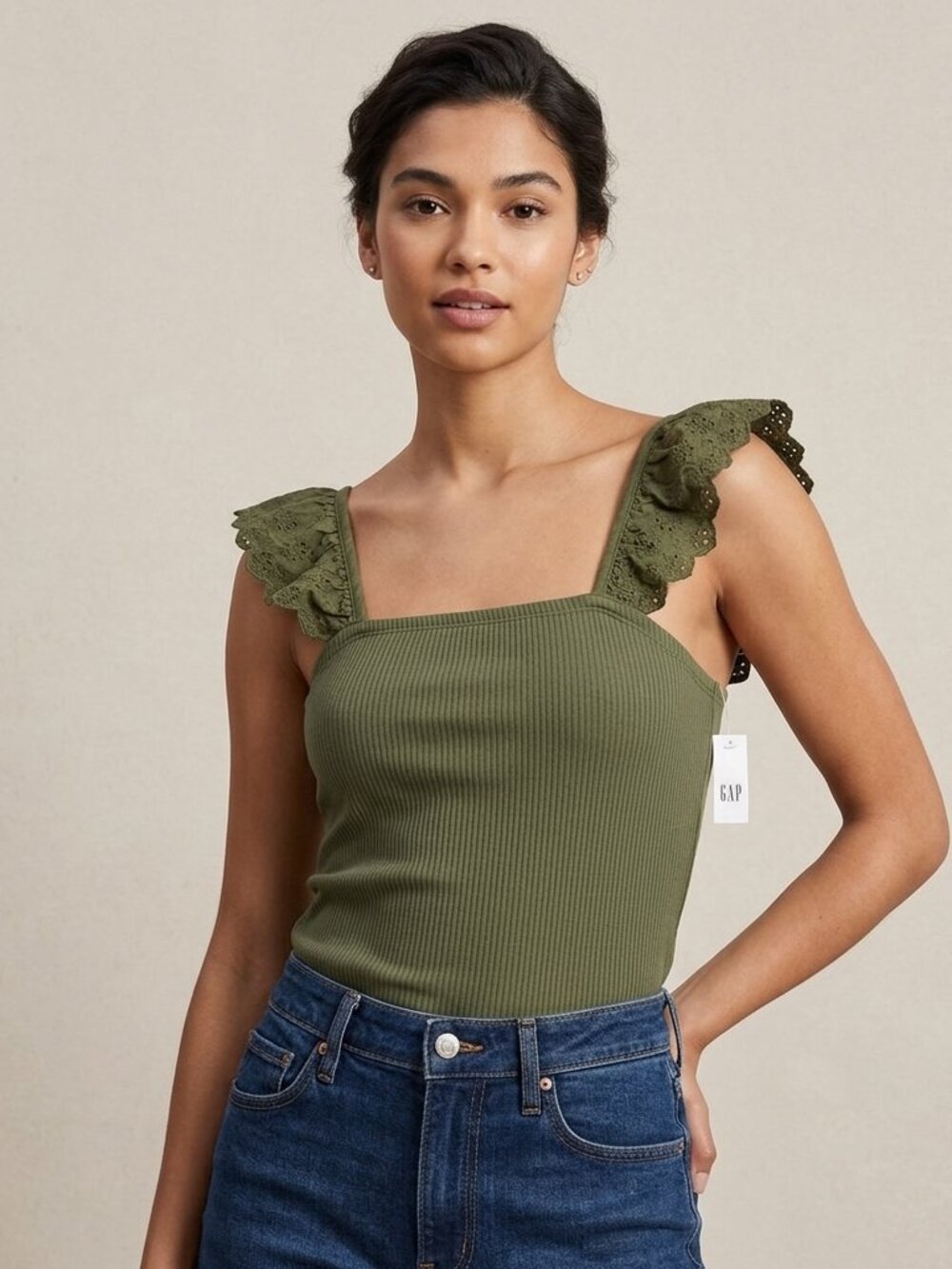 NWT GAP Olive Green Ribbed‎ Tank Top Women's Size Medium Tall